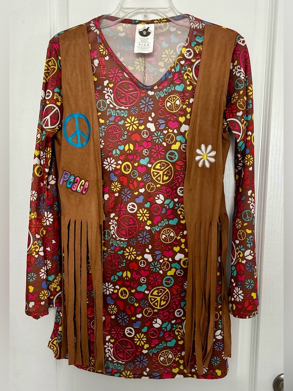 Spirit Halloween Women’s S/M Hippie Costume Dress 60s 70s Flower Child Groovy